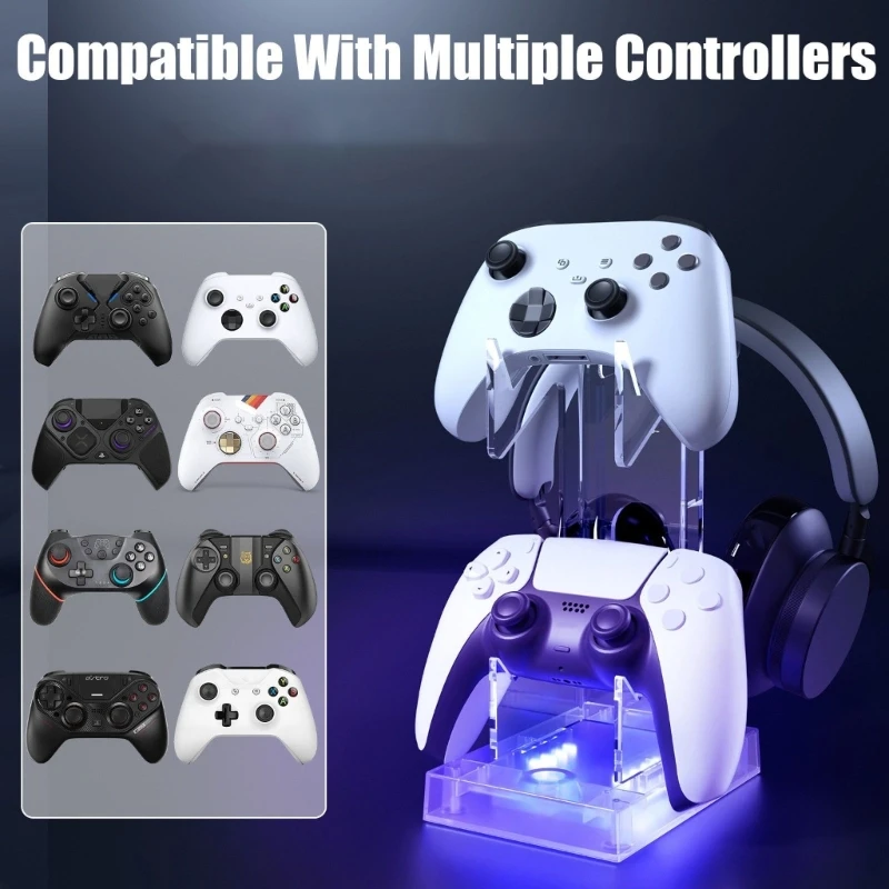 Controller Headset Holder Gamepad Stand Display Shelf with 2 USB Charging Port