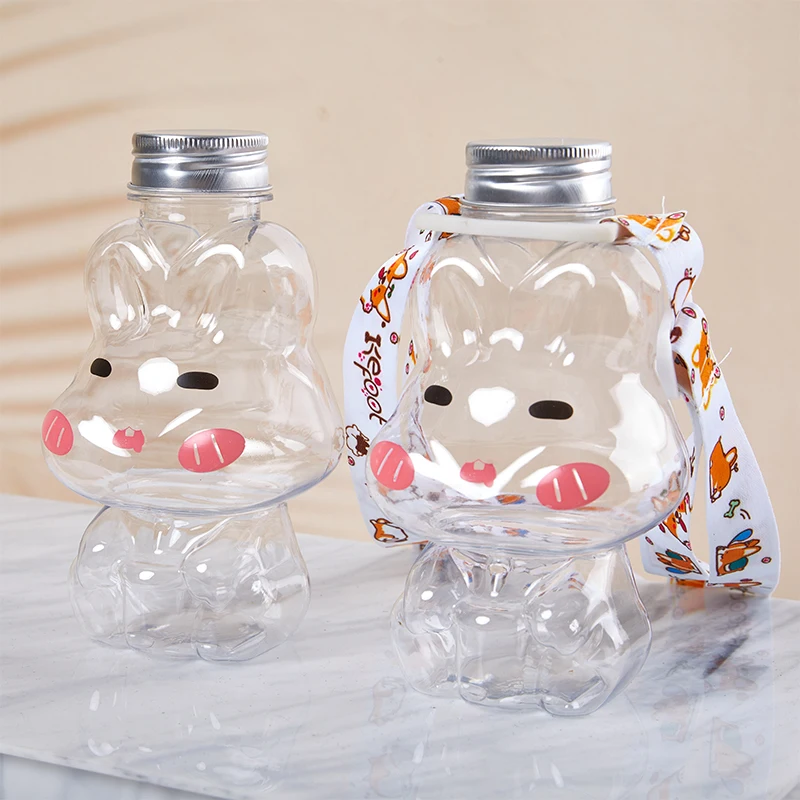 Disposable Drink Bottles Cartoon Rabbit Bear Cup Cute Juice Drink Milk Tea Beverage Storage Bottles Portable Sealed Bottle