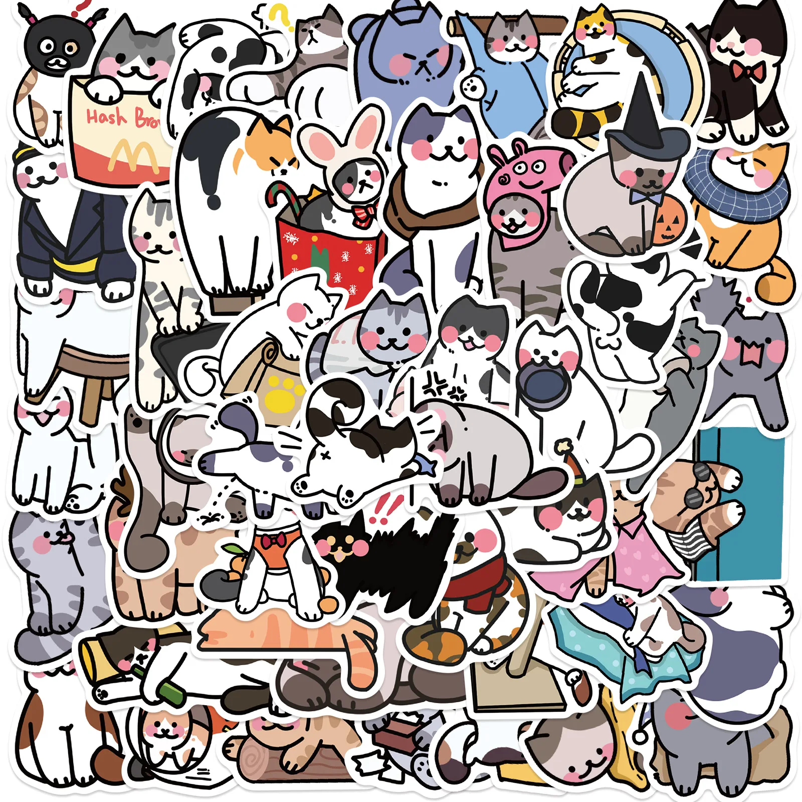 50pcs Cute Kawaii Cats Animal Graffiti Stickers Phone Guitar Laptop Suitcase Cup Waterproof Cartoon Sticker Kids Toys