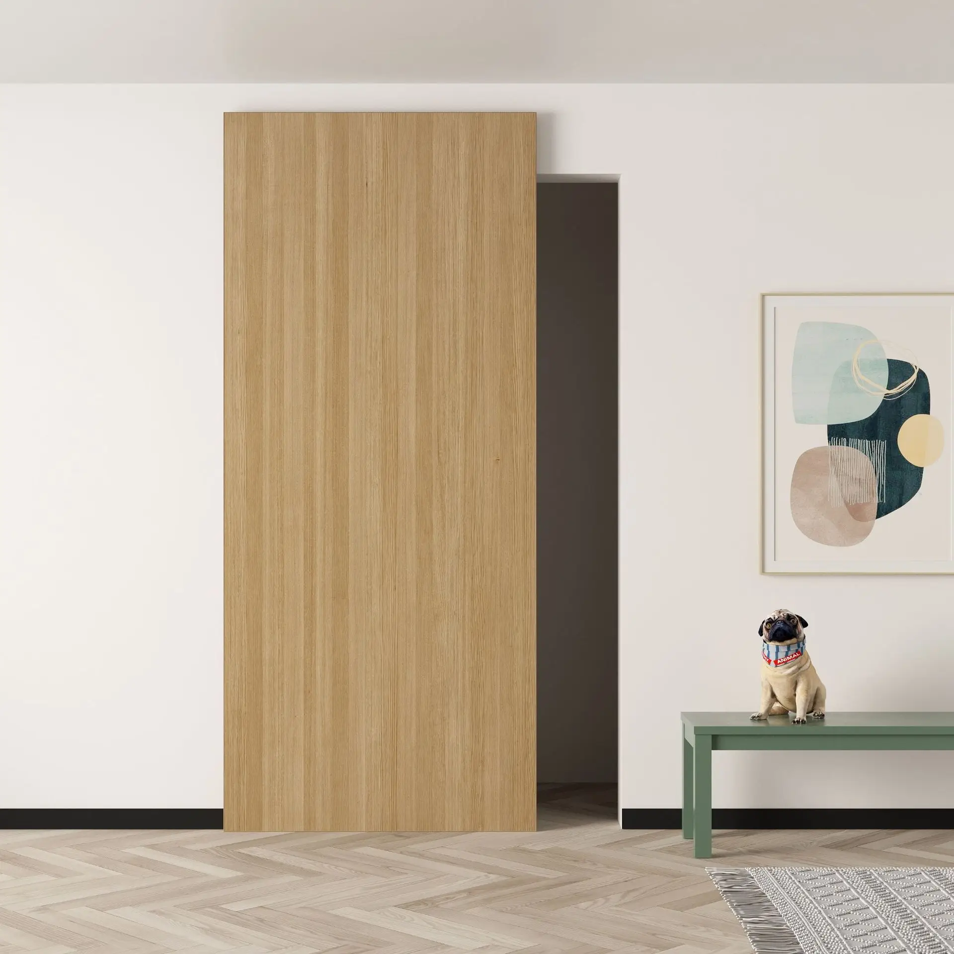 

Customized log color invisible ghost Barn door Trackless translation Sliding door Indoor suspended bathroom