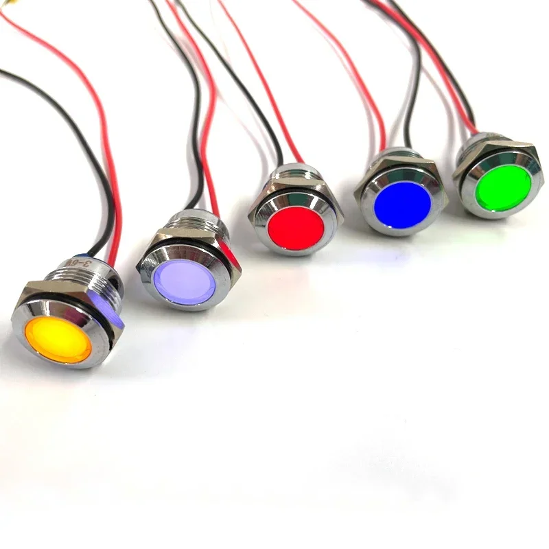 5pc 6mm 8mm 10mm 12mm 14mm Metal LED Warning Indicator Light Waterproof IP67 Signal Lamp Pilot Wires Switch 3V 5V 12V 220V Blue