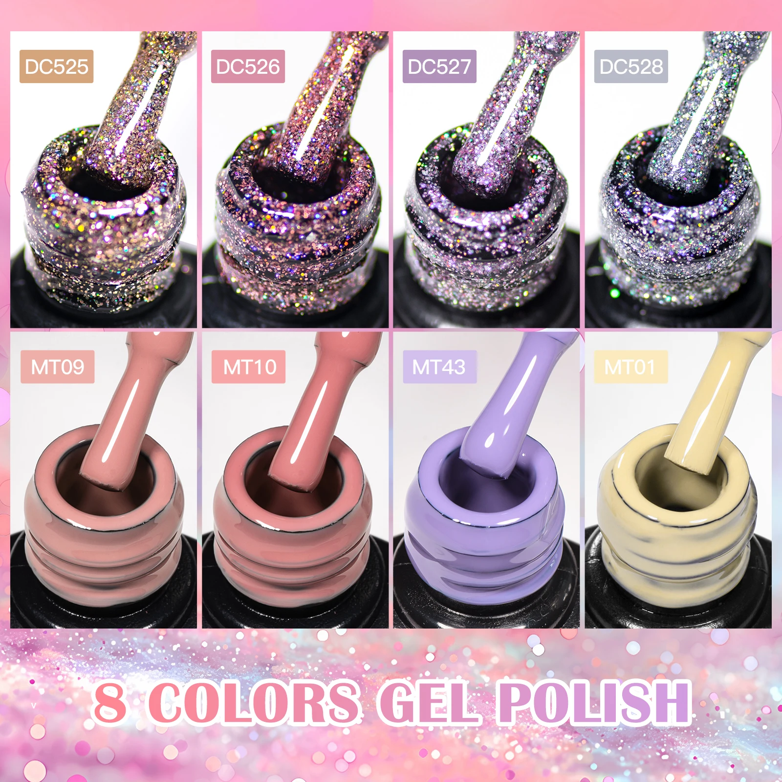 12 pçs/set doce reflexivo glitter gel unha polonês conjunto primavera verão série semi permanente uv arte do prego manicure verniz kit