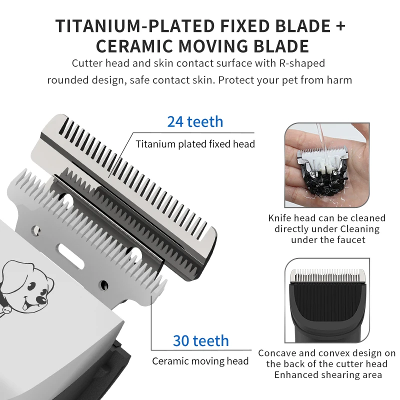 High Power Smart Dog Clippers Grooming Trimmer Pet Haircut Machine for Dogs Grooming Cutter Rechargeable Detachable Blade