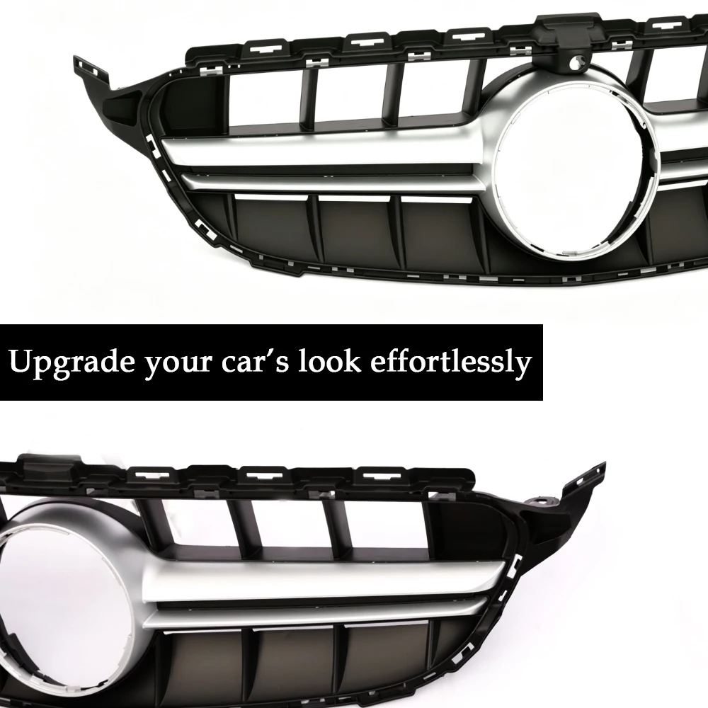 Front Bumper Facelift Grille Silver Black E63S Style Grill Exterior Part For Mercedes Benz C Class W205 2014-2018 Chrome Grill