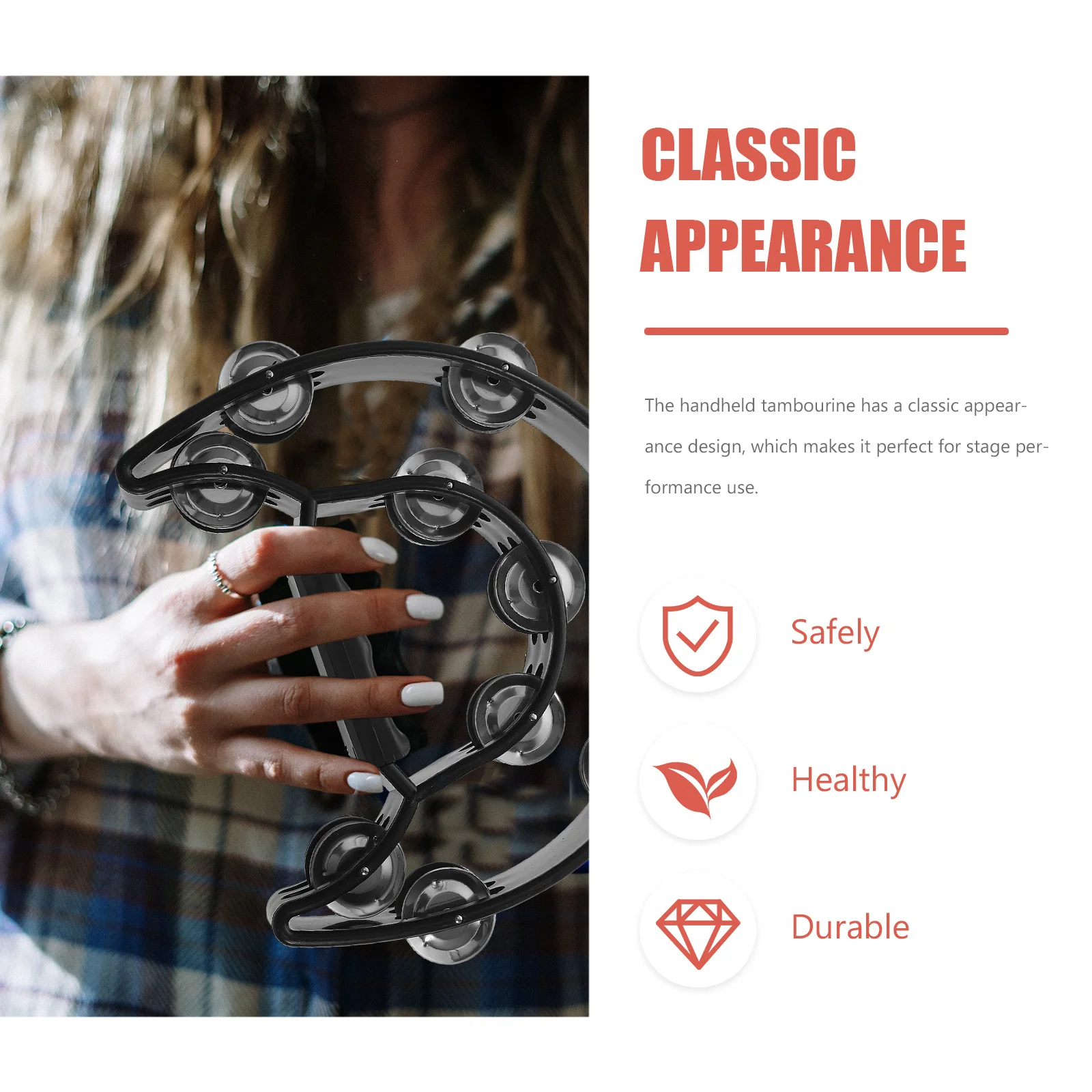 

Moon Tambourine Double Row Jingle Handheld Percussion Drum Musical Instrument Metal Sound Easy to Play for Beginners and Experts