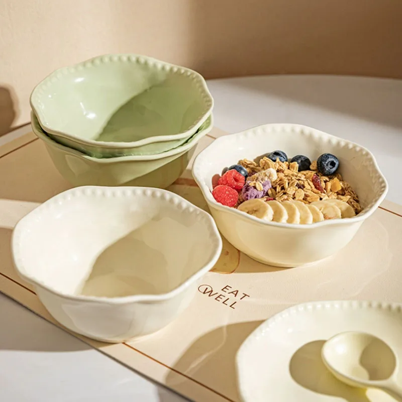 Creative French Fruit Salad Bowls, Ceramic Tableware, Home Kitchen Restaurant Supplies, Rice Breakfast, Dessert Yogurt Bowl, 1Pc