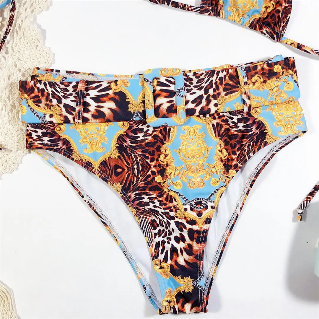 Umwickelnder Leoparden-Badeanzug für Damen, High-Waist-Bikini, zweiteiliger Bikini-Set, Neckholder-Badeanzug, Badebekleidung, Badeanzug V1926 – Detail 12