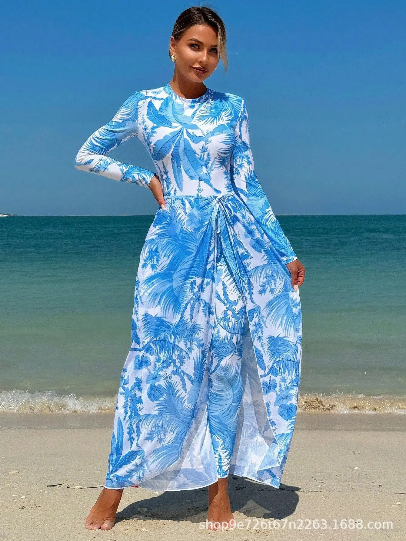 2025 女性の花柄サーフジャンプスーツセットラッシュガード & 痩身スイムスカートビーチカバーアップ 2 ピース水着ホリデー長袖夏