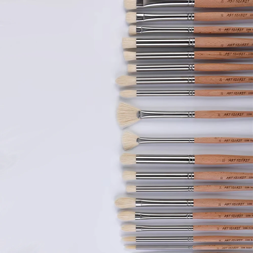 24pcs Paint Brushes and Paint Scrapers Set with Bamboo Woven Canvas Pouch Hard Chungking Hog Bristle Brushes for Oil Acrylic