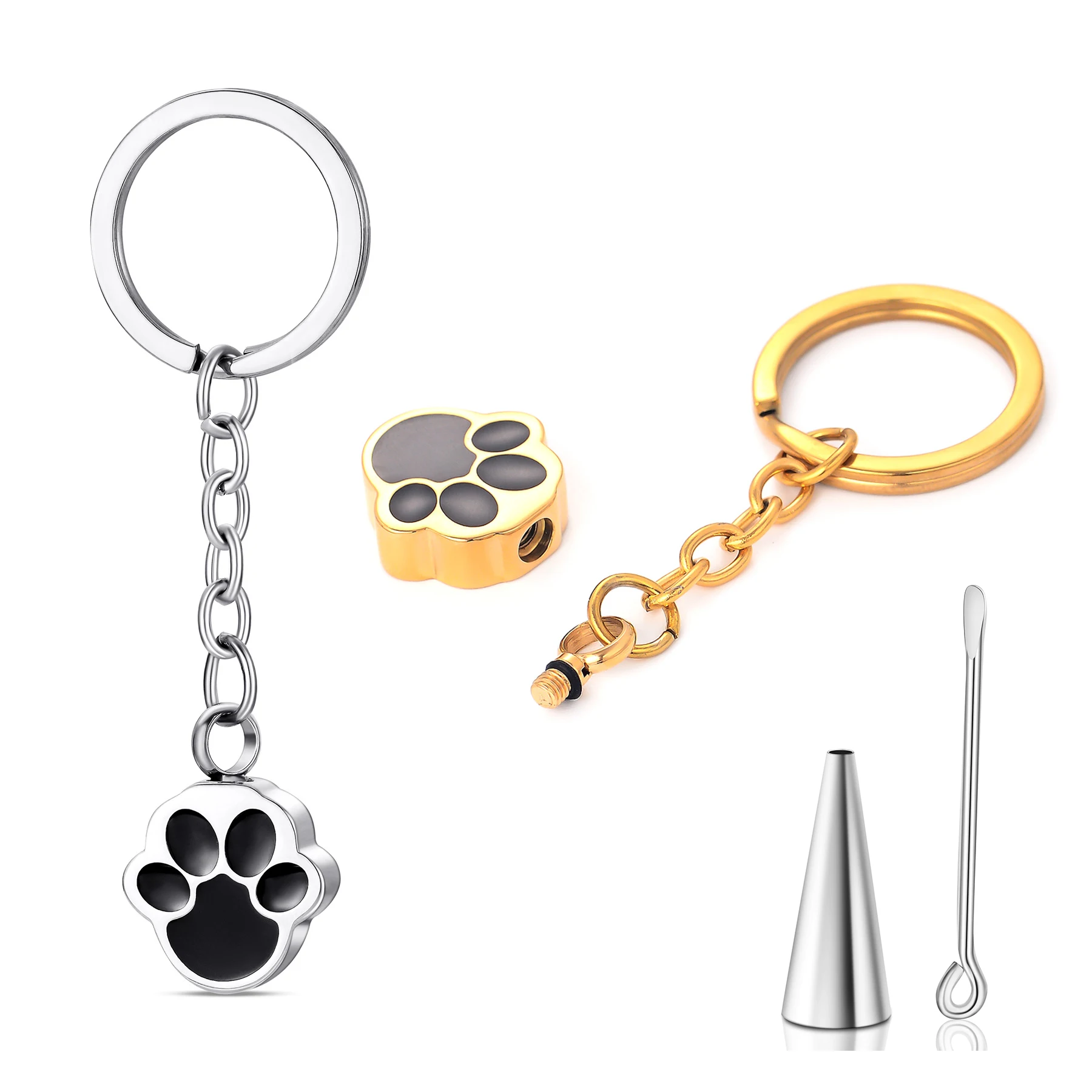 

Stainless Steel Dog Paw Print Memorial Keychain Dogs Cats Bone Ash Keepsake Pet Cremation Keyring Jewelry