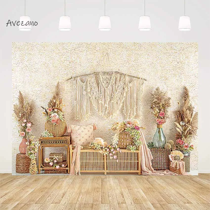 Avezano Backdrop Photography Interior Boho Tassels Pampas Grass Girl Birthday Party Decor Background Photo Studio Photoshoot