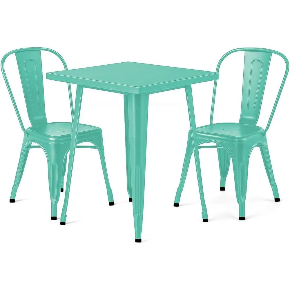 

23 x 23 Metal Bistro Table Set - 3 Piece Outdoor/Indoor Cafe Seating