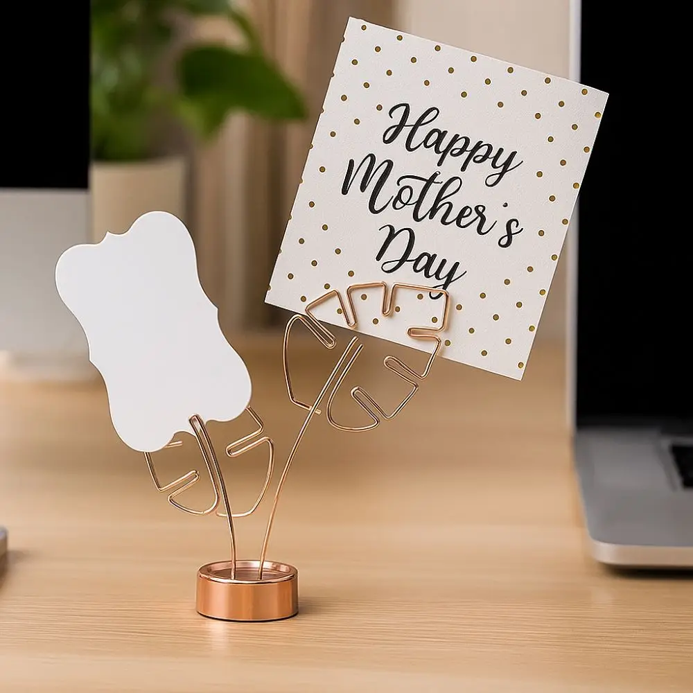 Minimalism Metal Photo Holder Turtle Back Shape Leaf Vein Business Card Holder Sturdy Desktop Storage Gift