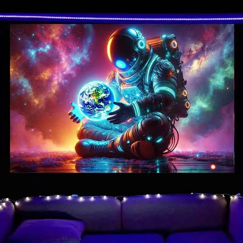 VIKAMA Cosmic Meditation Astronaut Wandteppich Nebel Farbverlauf Meditation Weltraum Sci-Fi Thema Schlafzimmer & Arbeitszimmer Wanddekoration