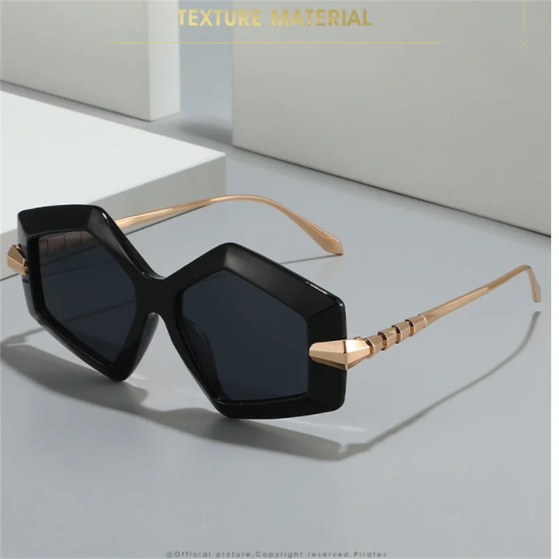 New diamond-shaped polygon sunglasses for women Metal serpentine legs large frame glasses fashion black sunshade mirror