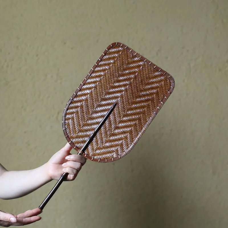 Handmade bamboo fan Large fan Chinese bamboo  lacquered purple bamboo group  silk Old-fashioned paper  Pu fan Green ruffle