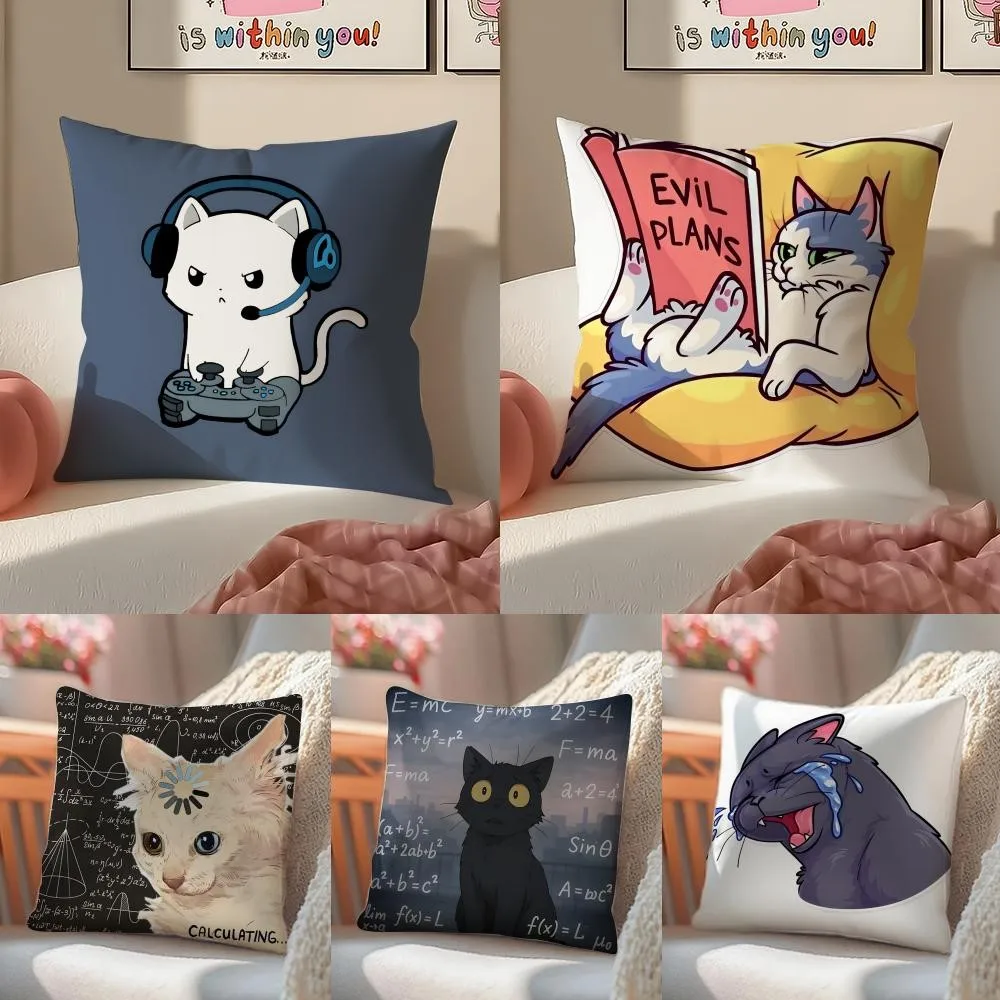 1Pc Personalized Cute Cat Pattern Throw Pillow, Double-Sided Printing Design, Soft Plush Cushion with Insert, Perfect Gift