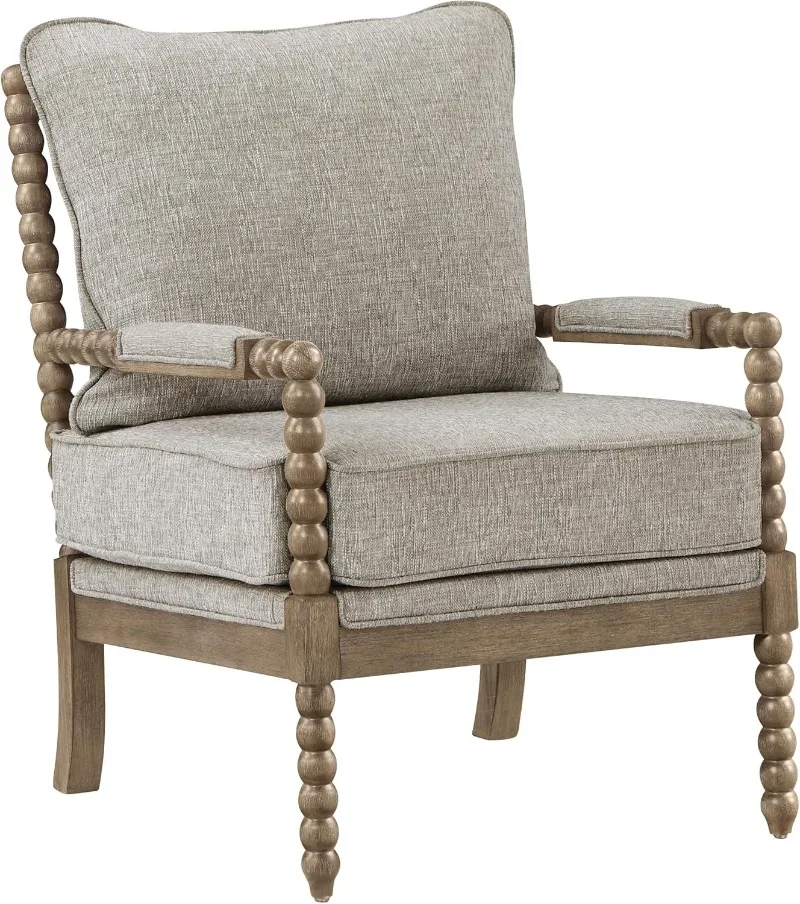 

Fletcher Spindle Accent Chair with Rustic Brown , Fog Beige Upholstery
