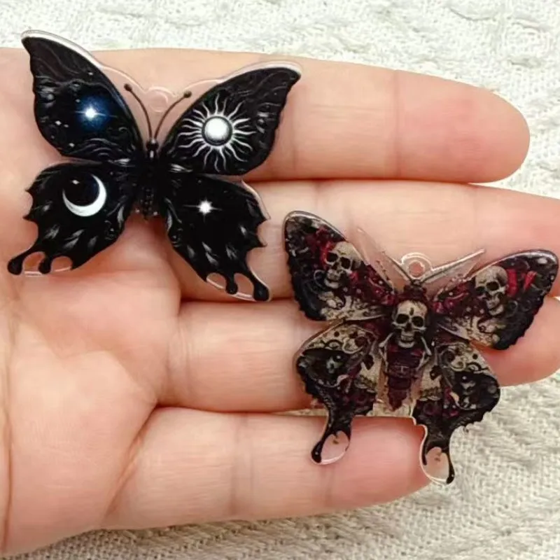 10Pcs/Lot 34*40mm Halloween Charms Acrylic Skull Moth Pendant Jewelry Findings Necklace Making