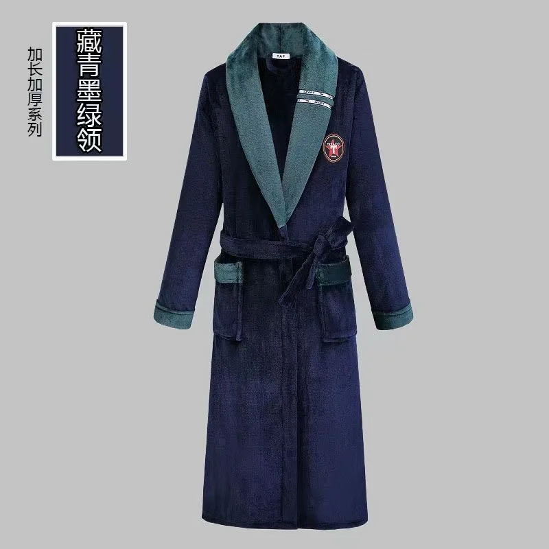 Winter Men Women Extra Long Warm Flannel Bathrobe Plus Size Thermal Velvet Bath Robe Coral Fleece Dressing Gown Sleepwear