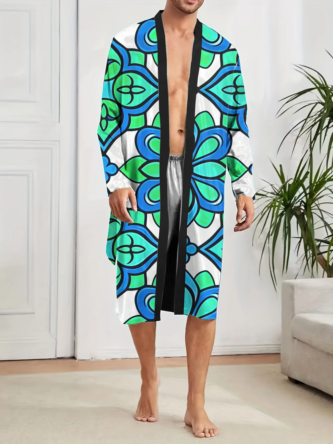 3D Digital Printing Spring Autumn Thin Men's Fun Sleeping Robe,quick Drying,fashionable Comfortable,skin Friendly and Non Fading