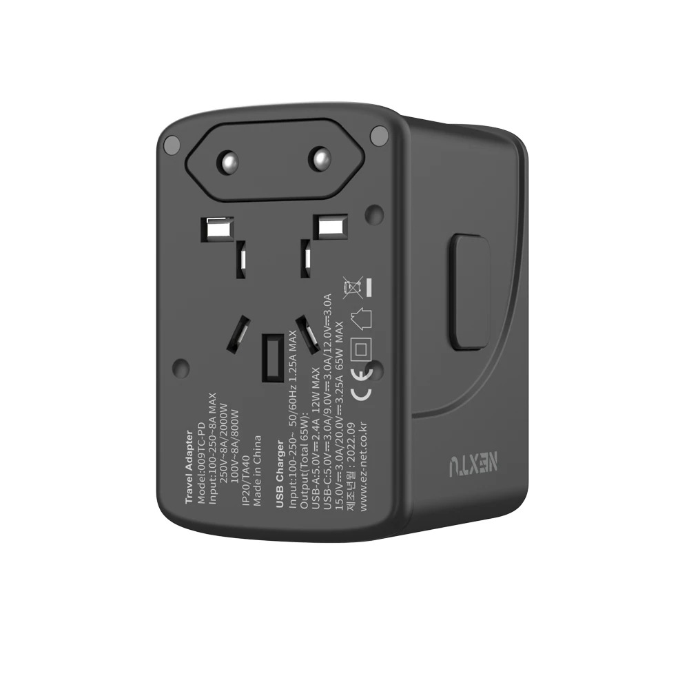 Next Travel Multi Adapter Plug 3 Ports GaN PPS 65W NEXT-009TC-PD