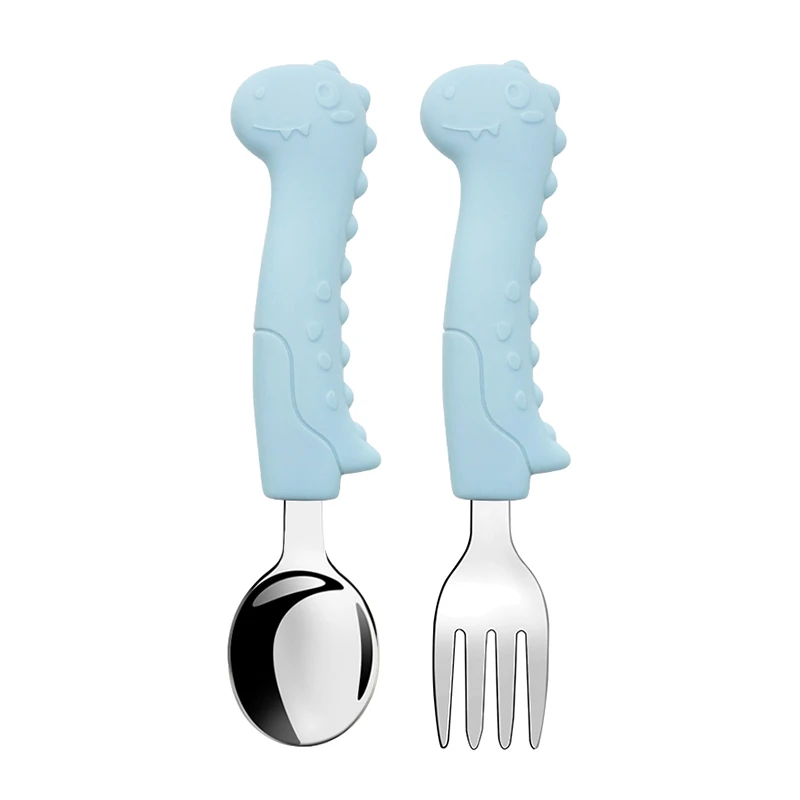 Baby Dinosaur Spoon Fork Set First Self Feeding Utensils for Toddlers Stainless Steel Weaning Set