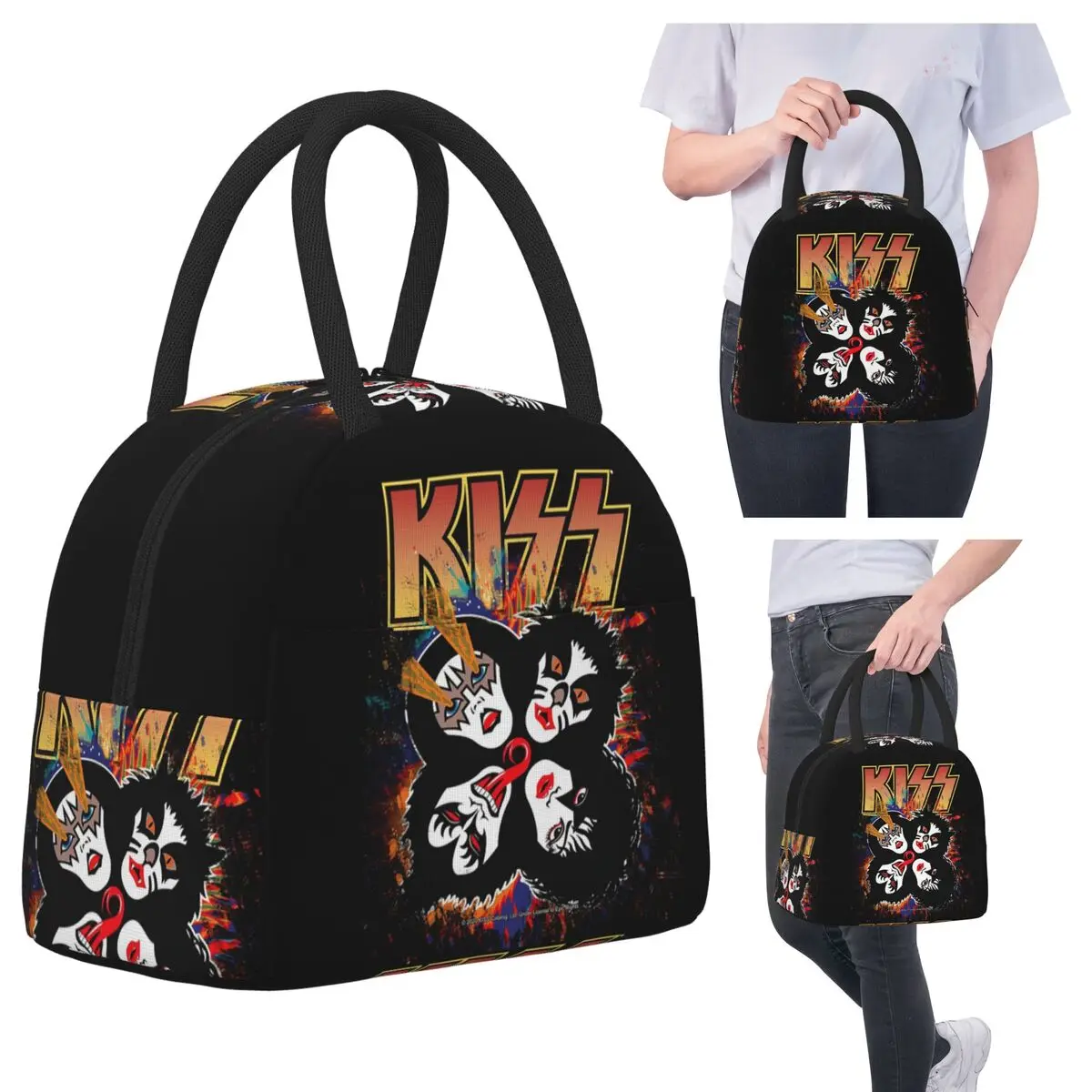 Kiss Rock Band Retor Lunchtaschen, isolierte Bento-Box, tragbare Lunchtasche, wiederverwendbare Picknicktaschen, Kühltasche für Frauen, Studenten, Arbeit
