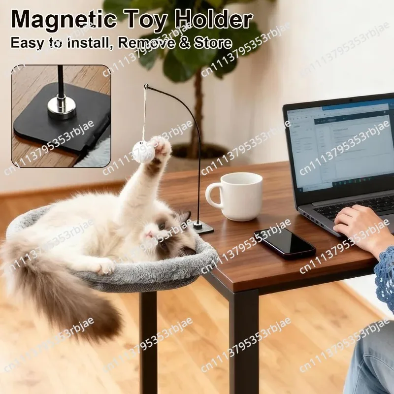 Adjustable Cat Desk Hammock – Space-Saving Alternative to Cat Tree, Breathable Mesh & Plush Covers, Tool-Free Install,