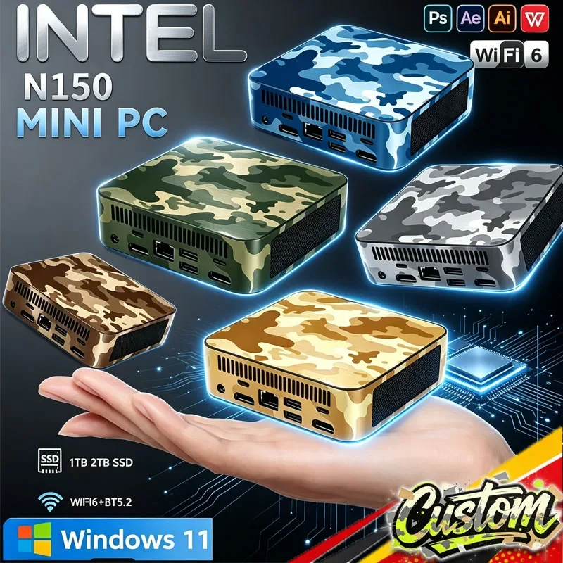 Mini Pc Intel Core N150 Portable Computer 16GB RAM 1/2TB SSD WIFI 6 BT5.2 4K 60Hz HD Gaming Office Study Pc