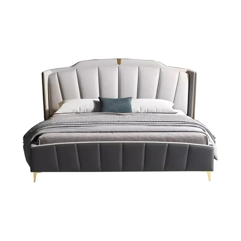 

Italian light luxury leather bed modern simplicity