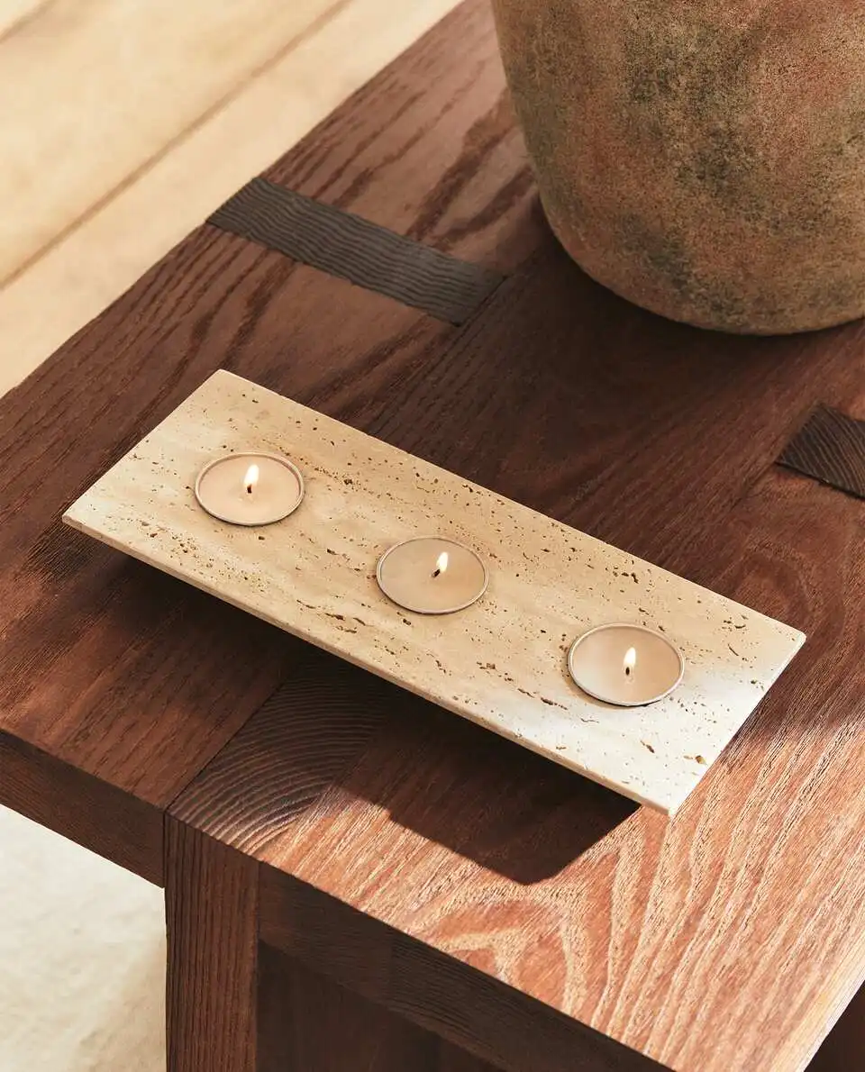 

25.5x2.3x10cm Minimally Designed Home Furnishing Desktop Atmosphere Decoration Retro Travertine Marble Stone Candle Holder