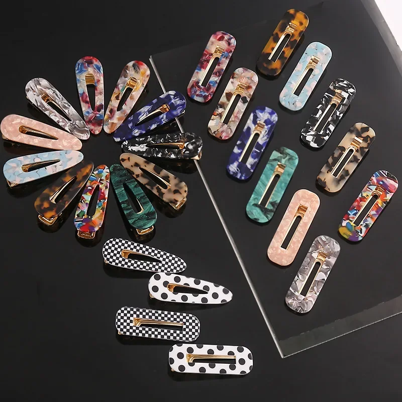 Ins Hot Selling Barrettes Clip Acrylic Hair Clip Sequin Geometric Marble Print Acetic Acid Hairside Clip Women Hair Ornaments
