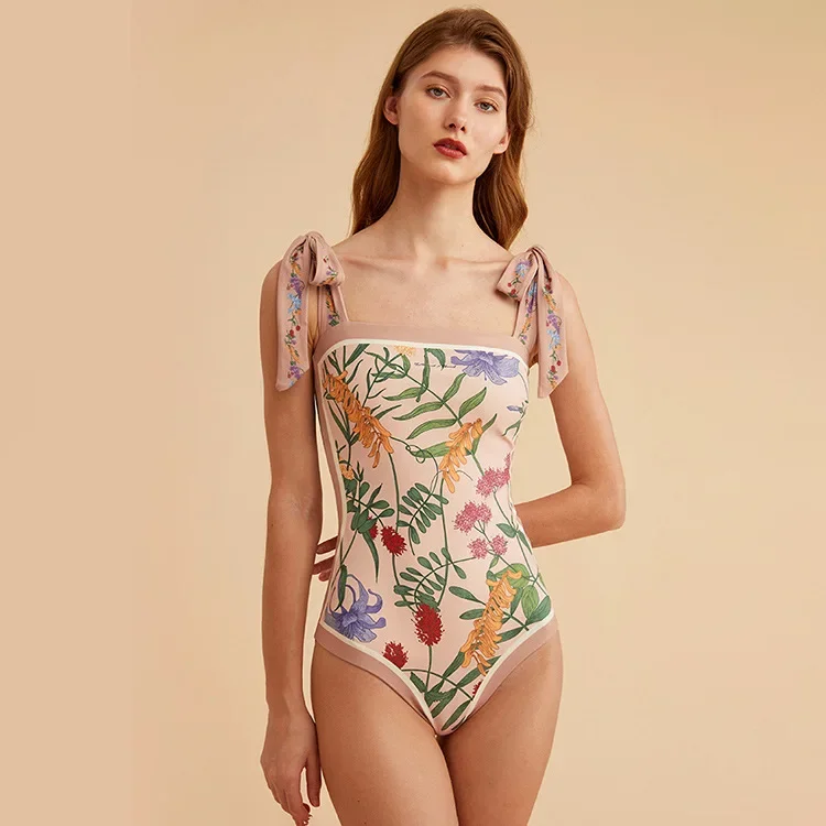 

New Vintage Printed Double-sided Wear Swimming Bathing Suit Women Bandage Sexy One Piece Swimsuit Beachwear Swimwear Woman