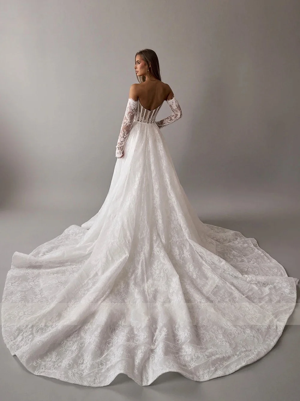 

Customized 2025 Latest Gorgeous Beauty Lace Fitted Beaded 2-In-1 Mermaid Wedding Dress Detachable Train Wedding Dress