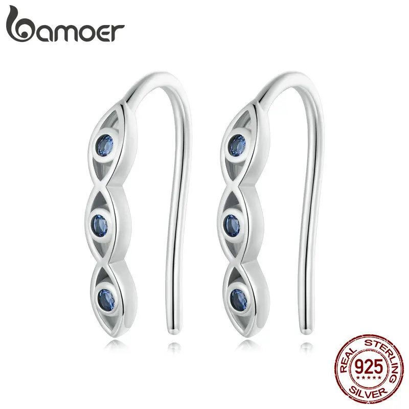 Bamoer 925 Sterling Silver Demon Eye Ear Cuffs Ear Studs Funny Allergy Earrings For Women Birthday Jewelry Party Gift Holiday