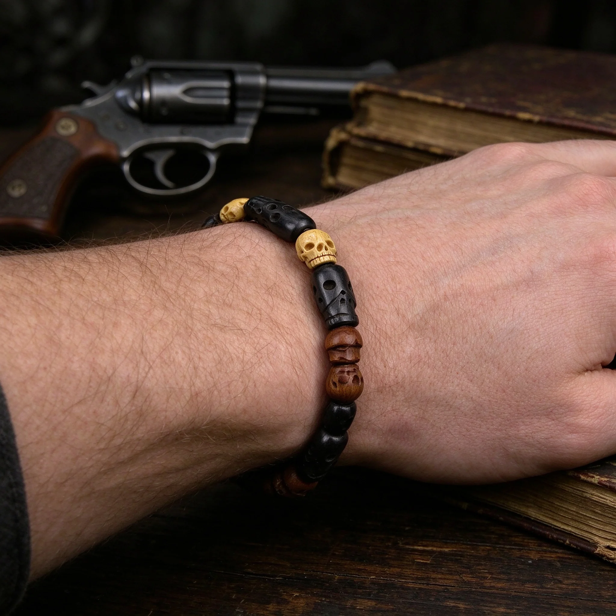 Supernatural Skull Bracelet Dean Winchester Wood Beads Metal Charm Prop Replica Jewelry Gift For Fans