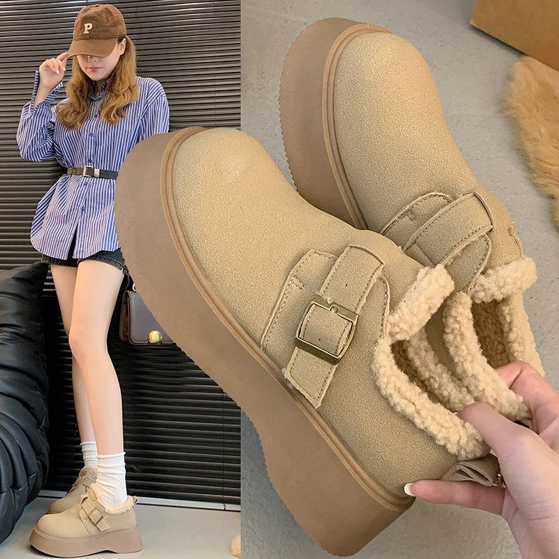 

Shearling suede ankle boots, thick-soled fleece-lined versatile warm cotton shoes, winter M396
