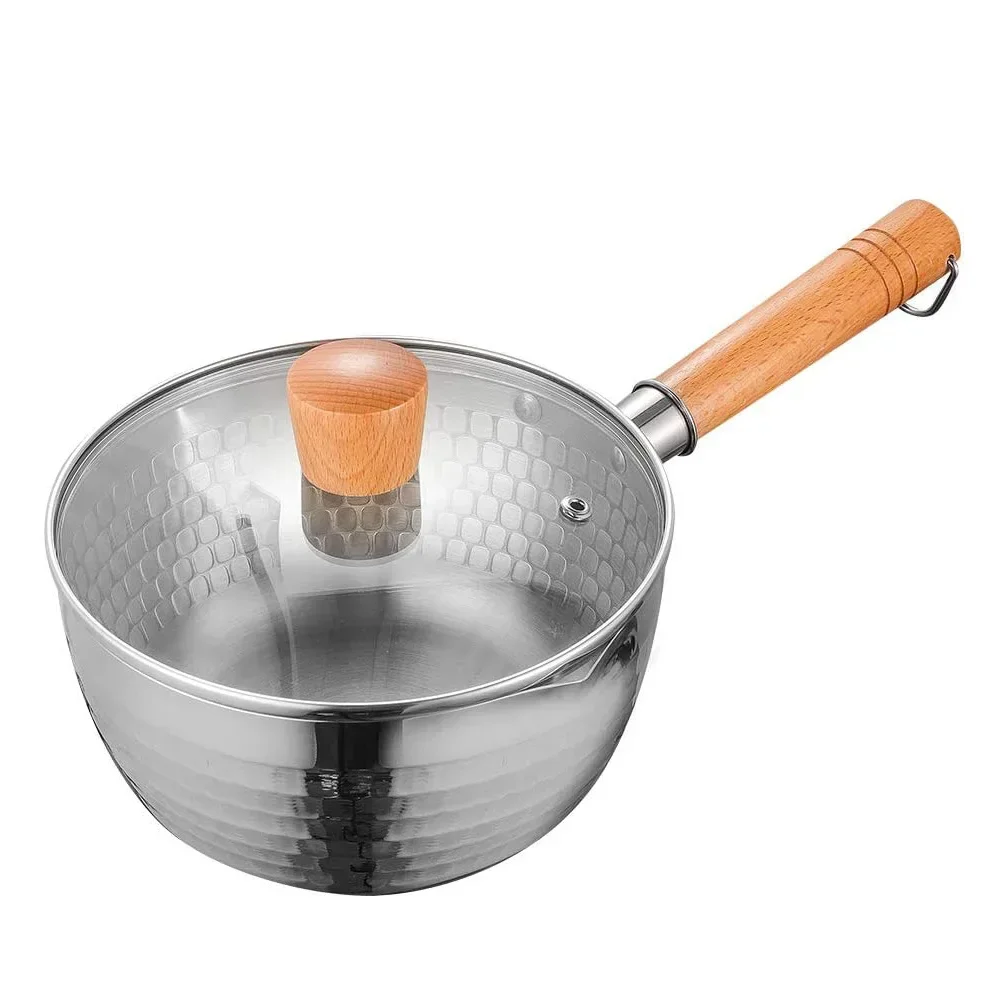 

Schnesland Stainless Steel Yukihira Pan with Lid Japanese Saucepan with Wooden Handle