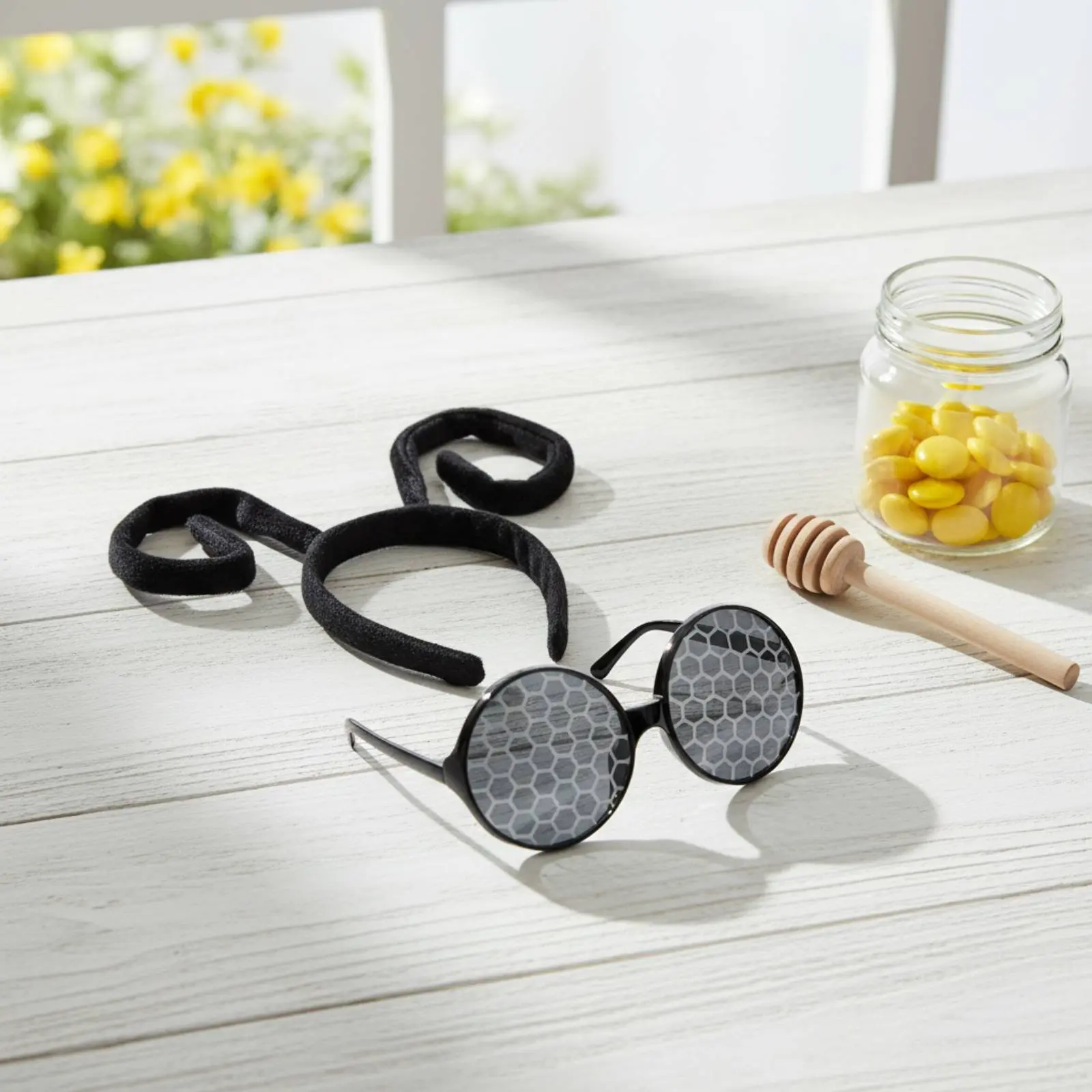 2 piezas de gafas de abeja novedosas con antenas elásticas, lentes hexagonales, conjunto de disfraz de abeja, cómodas de usar, suministro para fiestas, ajuste flexible