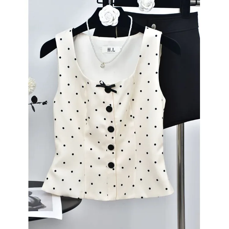 Summer 2025 New Sle Women's ort Svel Top Knot Polka Dot Strap Vest High-End Feelings Outerwear by Little ...