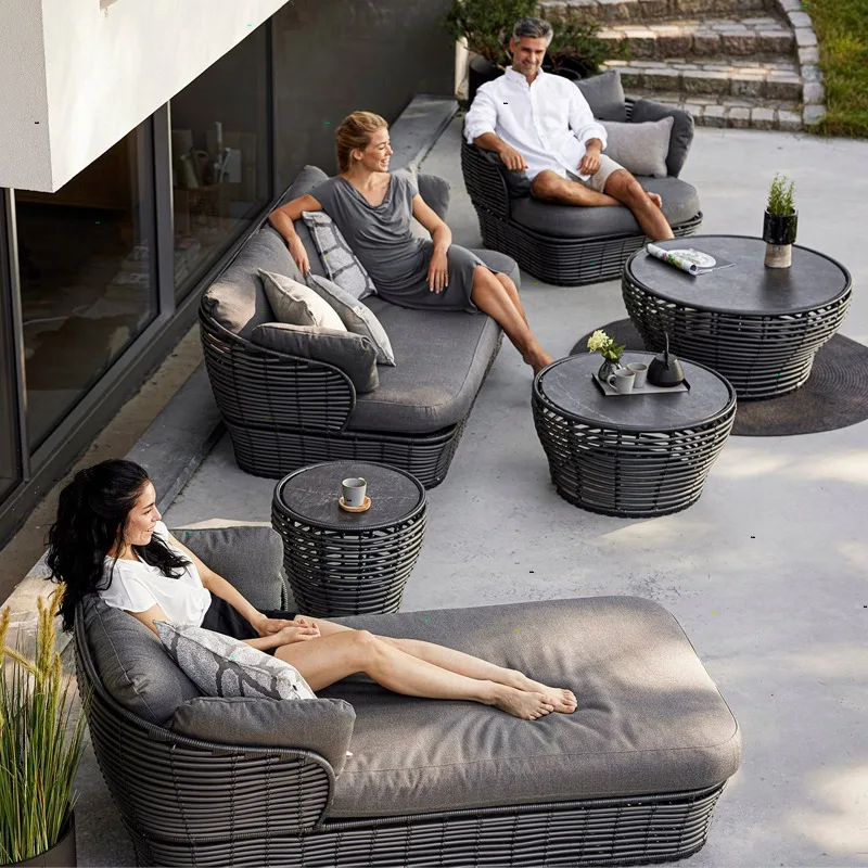 Outdoor rattan sofa sun protection waterproof patio balcony garden rattan chair outdoor open-air leisure rattan sofa