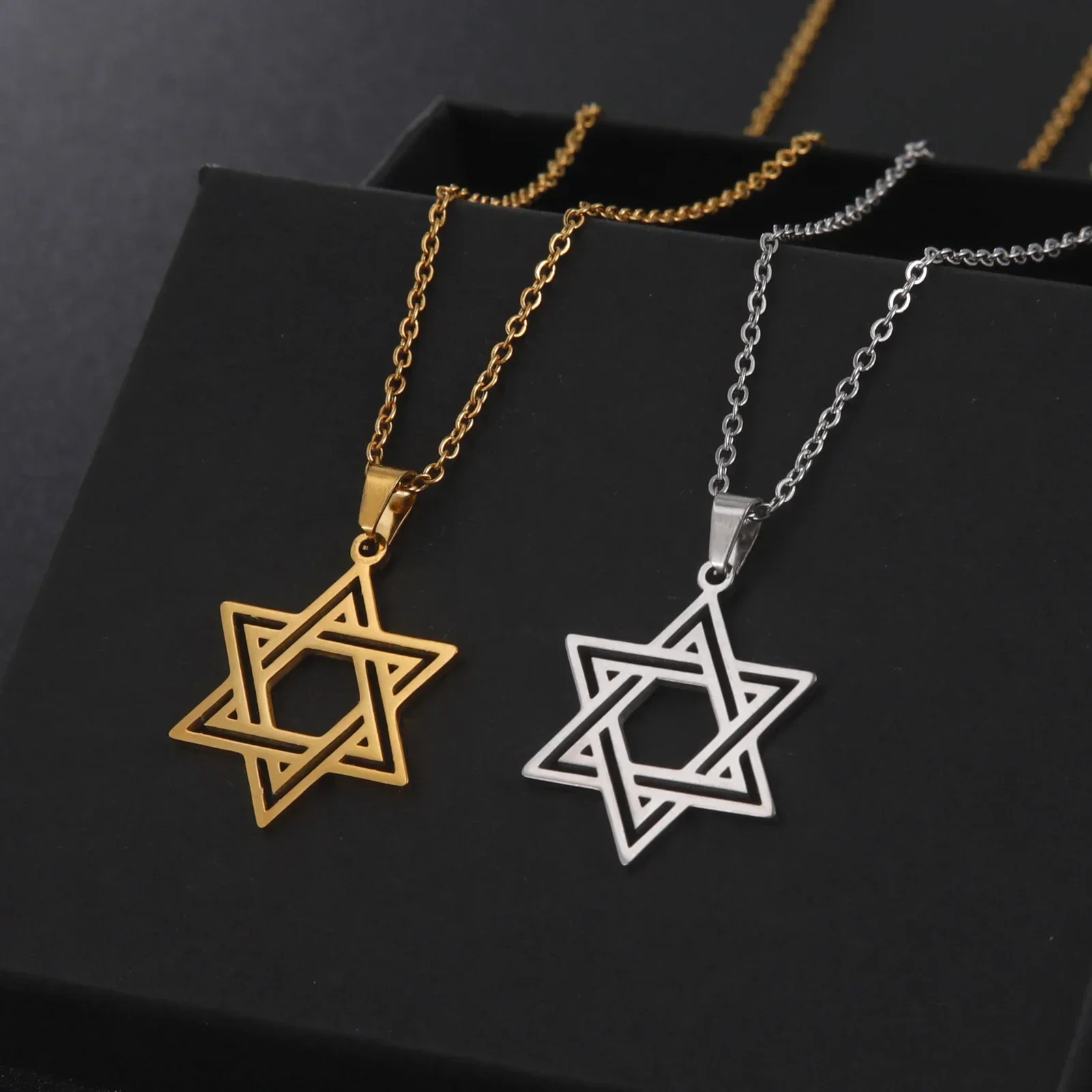 Jewish Necklace Star of David Hexagram Chain Supernatural Talisman Pendant Gift For Man Women Stainless Steel Jewelry