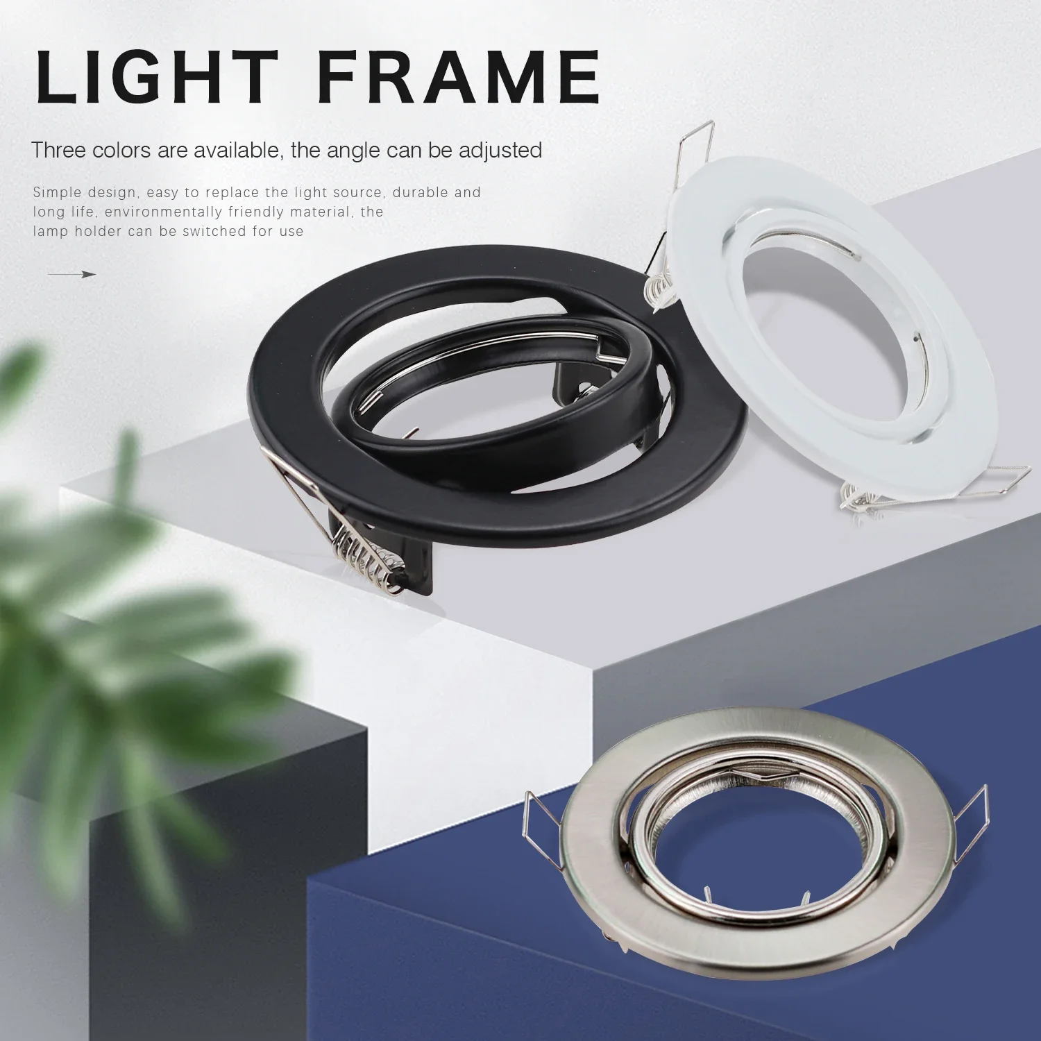 Soportes de foco LED de techo empotrados, anillo frontal, accesorio de iluminación de lámpara de agujero de ajuste, elegante, redondo, estilo de Metal, MR16GU10