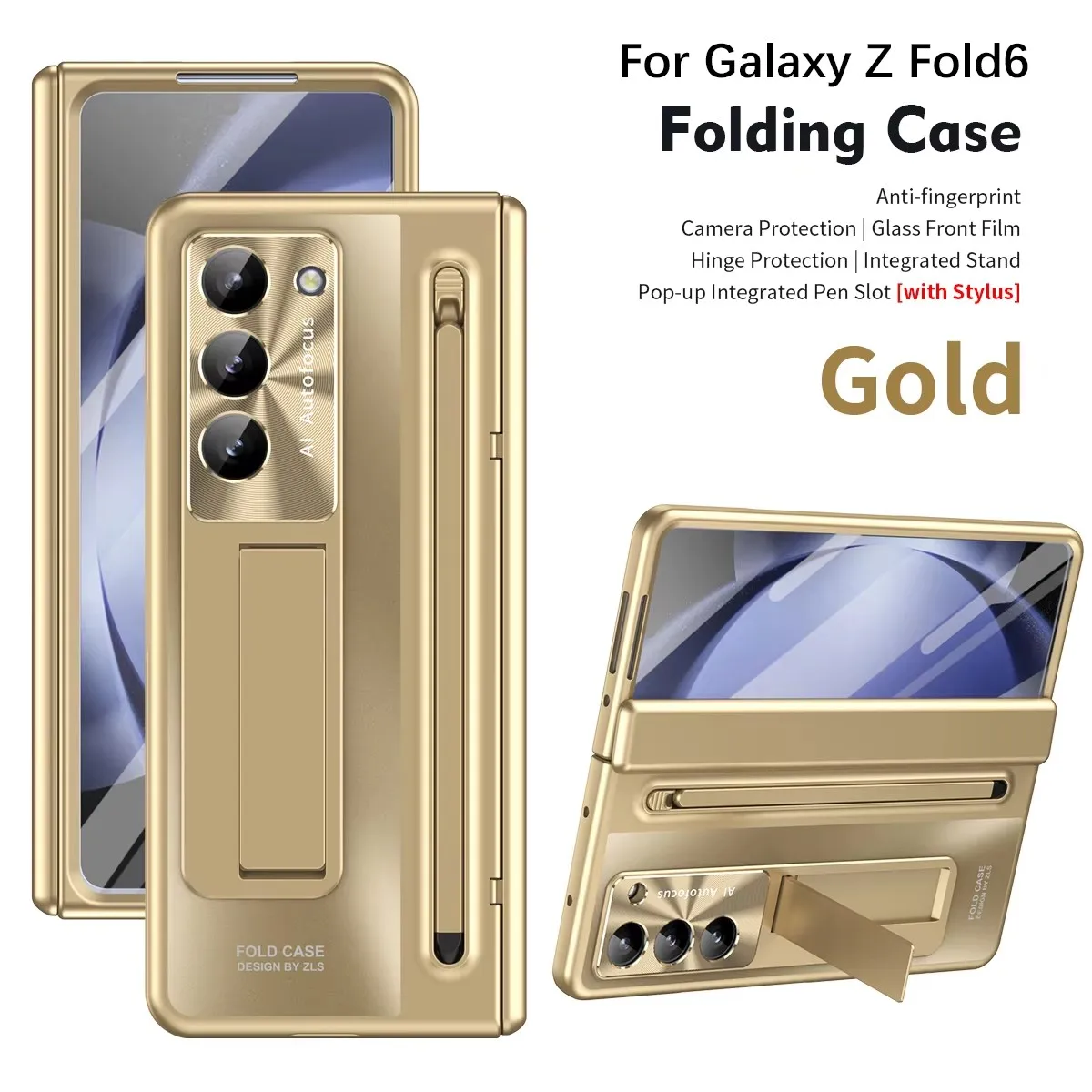 

360 Full Protection Hinge Original With Touch Pen Folding Cover Tempered Glass Film Stand For Samsung Galaxy Z Fold 6 5 4 Case