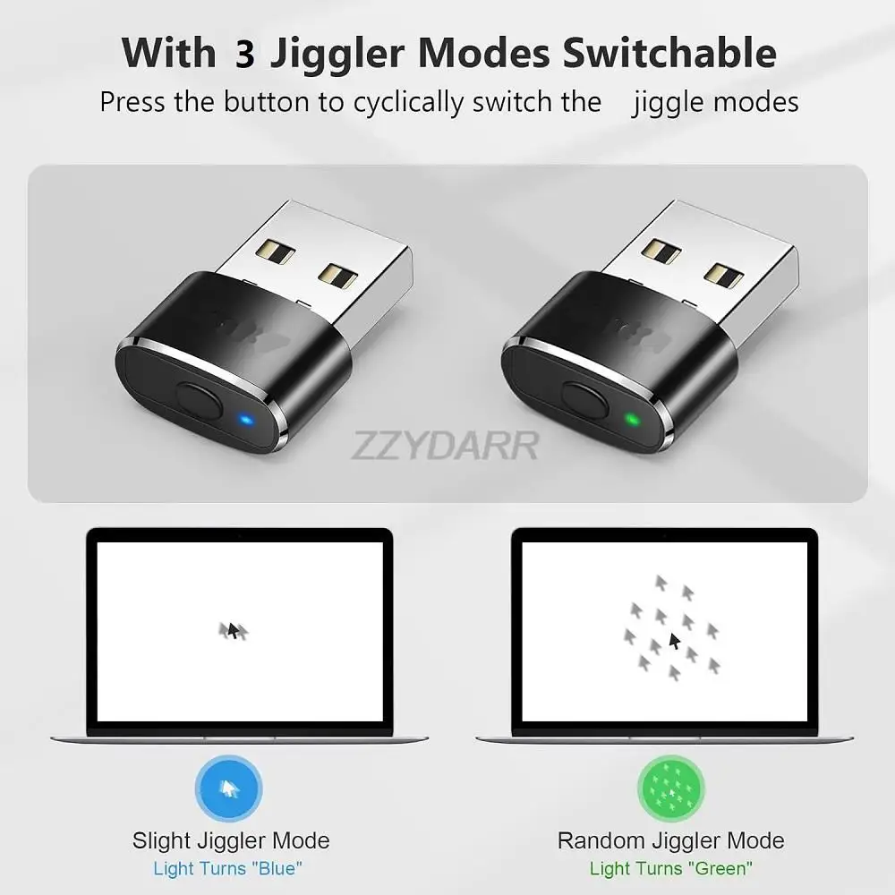 Mouse Jiggler USB Mouse Mover with Switch Button Automatic Mouse Shaker with 3 Jiggle Modes Mouse Simulator Keep Computer Awake