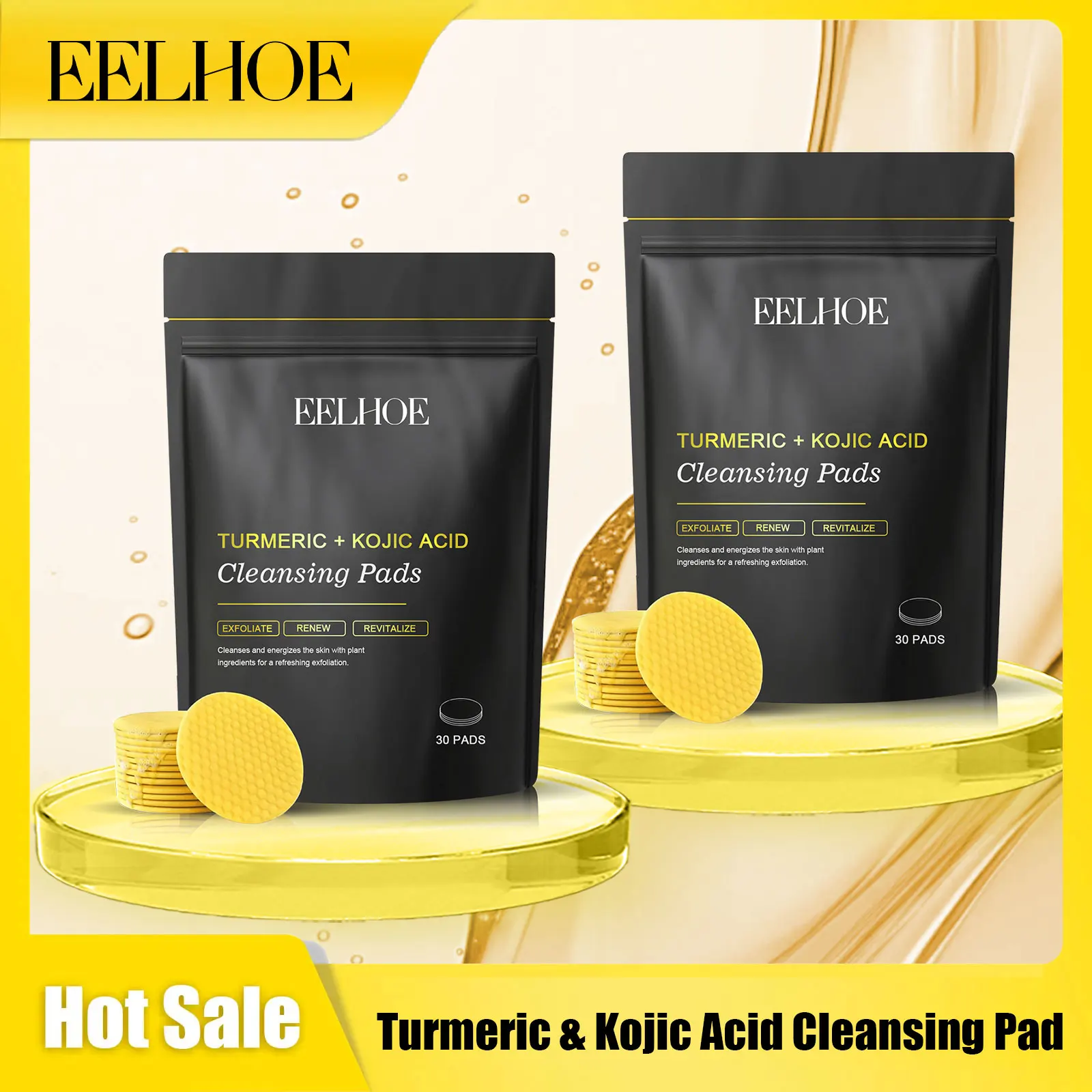 

Eelhoe Turmeric Kojic Acid Cleansing Pad Improving Darkening Shrink Pores Repairing Damaged Keep Brightening Facial Washing Pads