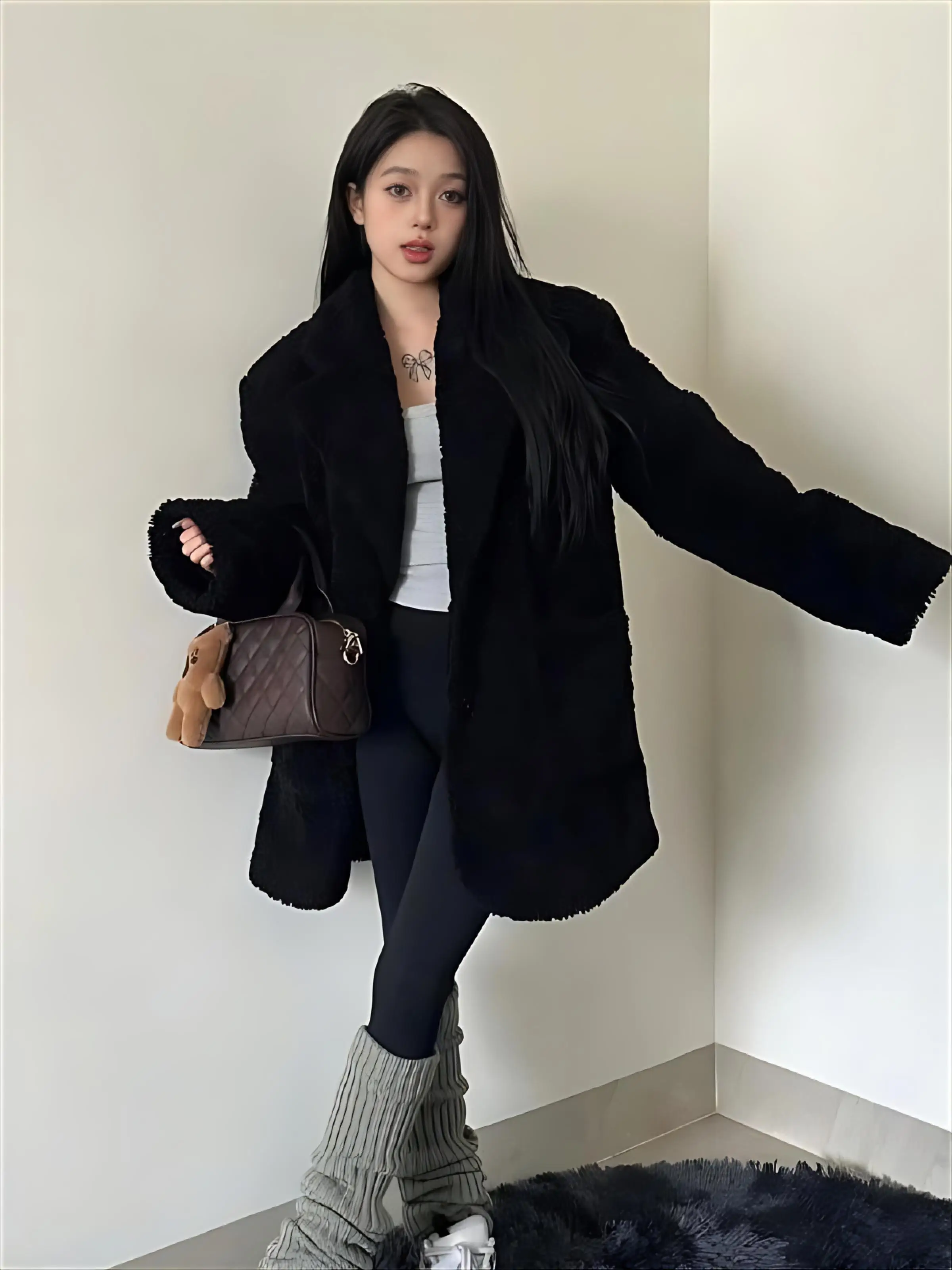 

Lamb Wool Jacket Spring Woman Cinching Workwear Outside Fashion Utility Pattern Detail Retro Short Streetwear Slimming Korean GF