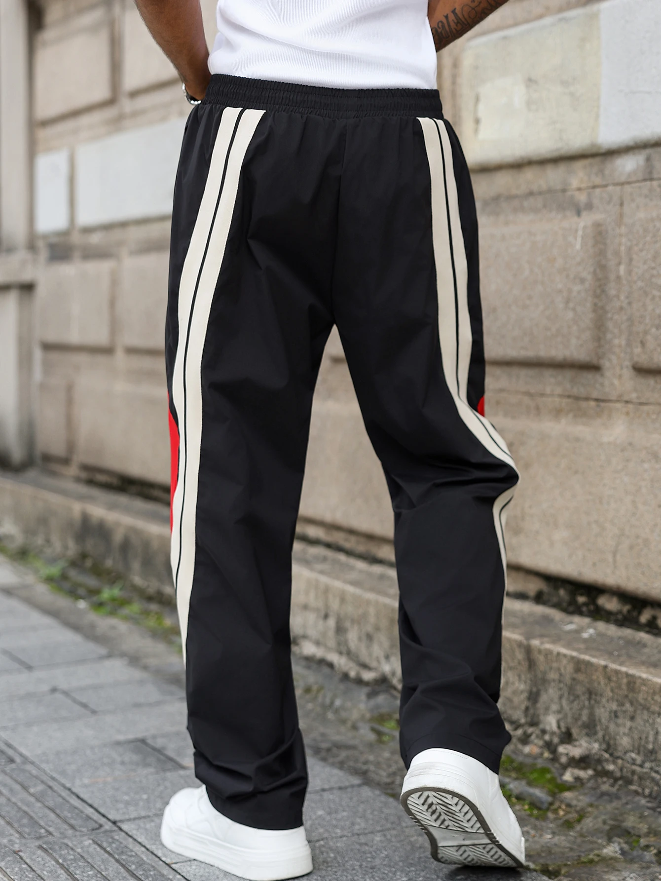 سراويل طويلة للرجال مرقعة متعددة الألوان ولمسات مخططة، ملابس رياضية كاجوال فضفاضة، مناسبة لزي الفريق والمدرسة #2