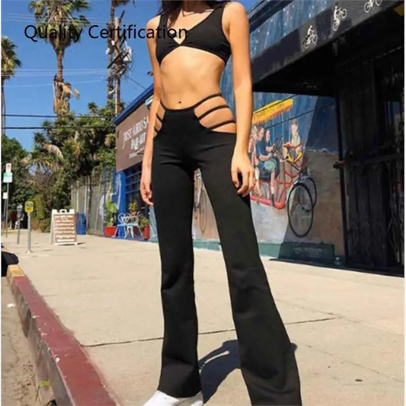 

Брюки Slim Fit с вырезами, расклешенные, в уличном стиле, повседневные, хлопковые, асимметричного дизайна, Ciwalk, подходящие для носки, с микро-расклешением, фасон «карандаш»